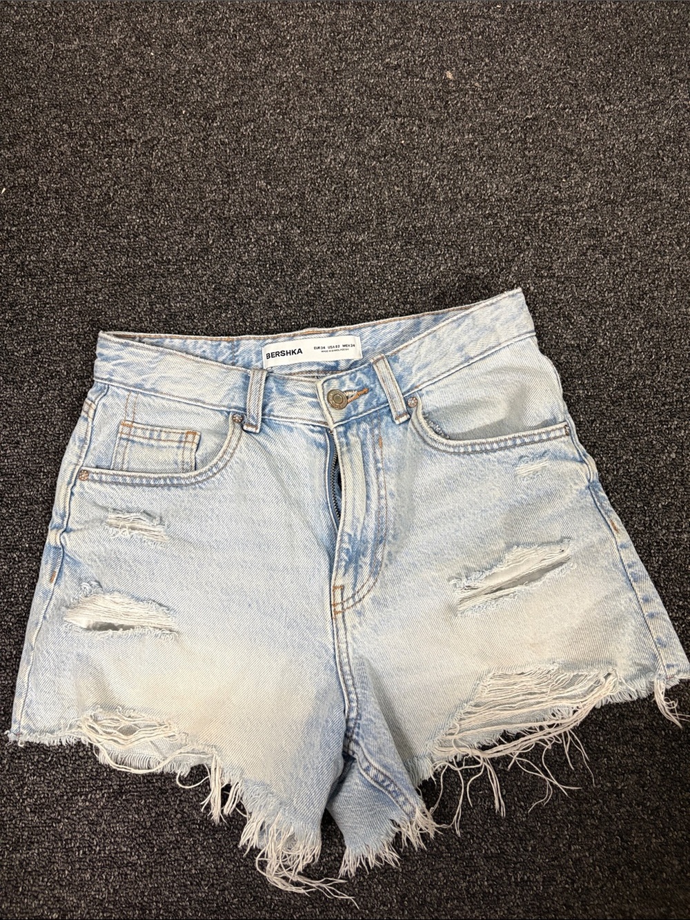 Bershka Light Wash Distressed Denim Shorts
